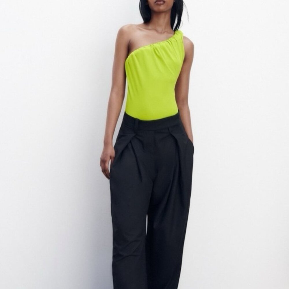 Zara One-Shoulder Neon Lime Green Bodysuit
